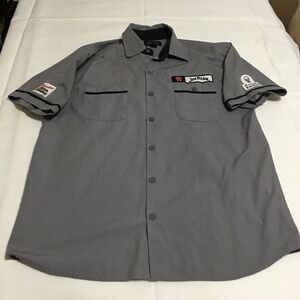 Jim Beam Short Sleeve Button Up Shirt Mens Medium Gray Workwear Garage